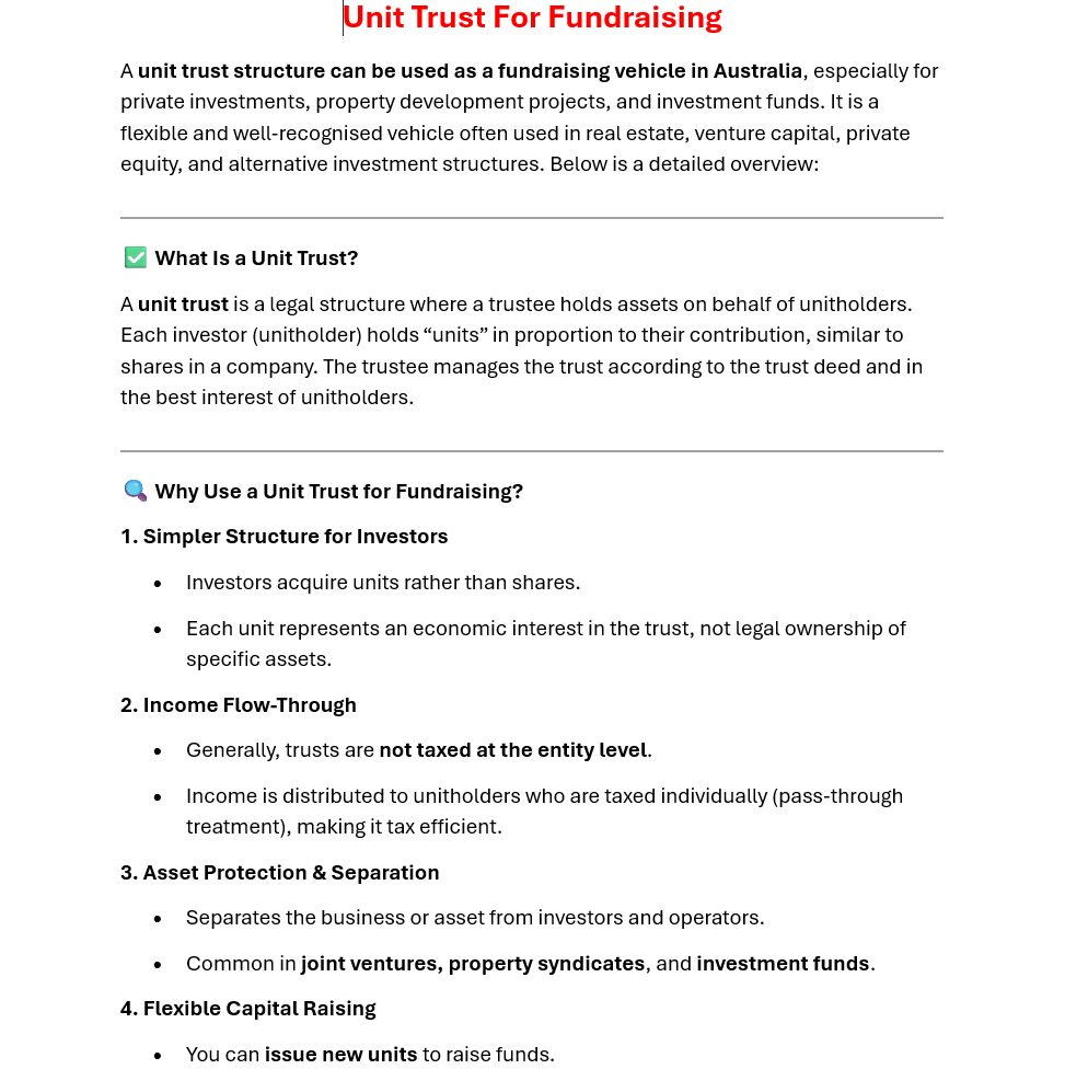 Unit Trust Fund Establishment