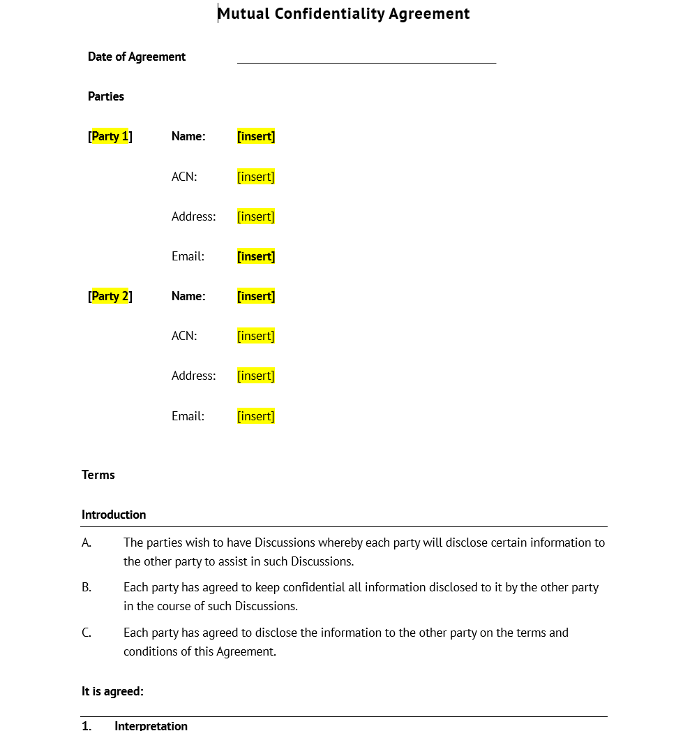 Mutual Confidentiality Agreement
